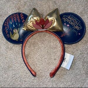 Disney Tiana’s Bayou Adventure Minnie Ear Headband - Navy & Gold with Coral Bow